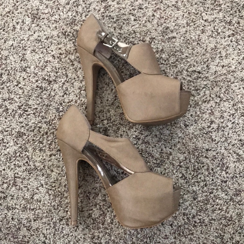 Nude pleather platform heels